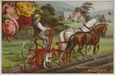 Tarjeta comercial americana que anuncia la Moline Plow Company, Illinois, c.1880s de American School